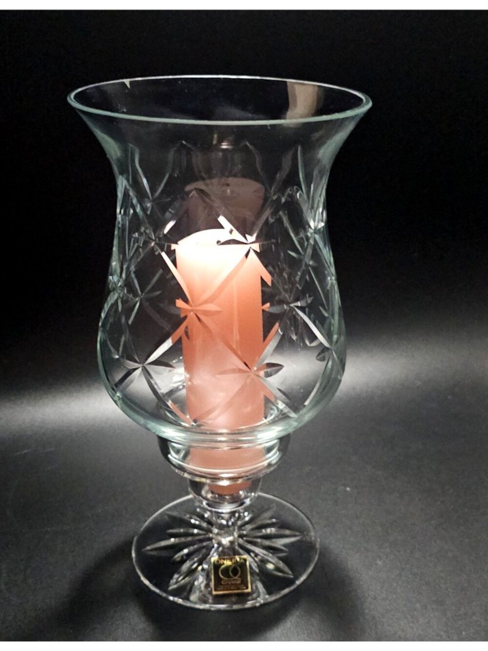 Cut Crystal Candle Hurricane Lamp 11" diamond stars fan luxury glass romant